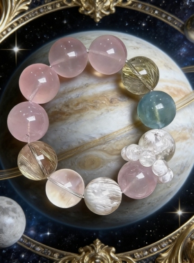 瑞士【设计师】Francesca 收藏级手链手串天然桃花粉晶金发白幽灵