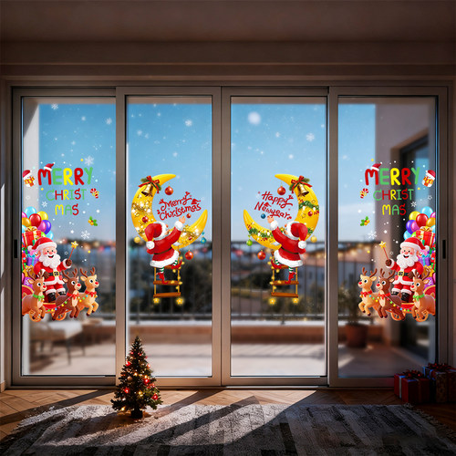 圣诞节装饰品静电贴圣诞老人树窗户橱窗贴玻璃门贴纸场景布置挂件