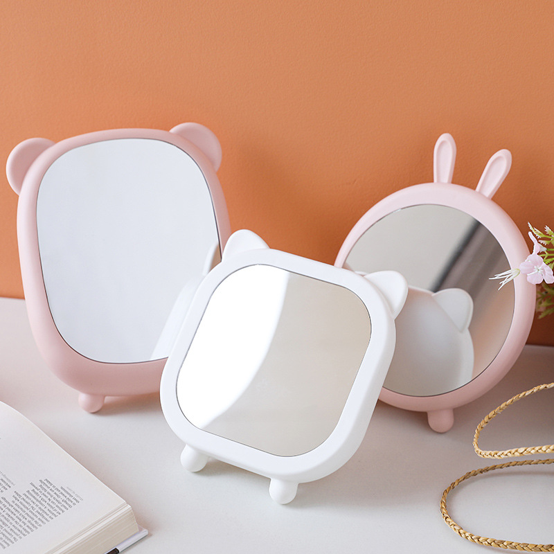 卡通可爱兔子小熊化妆镜少女心学生宿舍桌面台式公主镜家用镜子