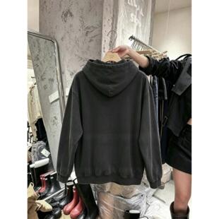2026新款旧感 褪色做旧宽松中长款连帽卫衣女