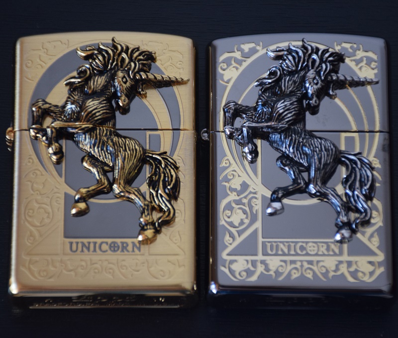 zippo獨角獸韓版黑冰金色雙面獨角馬一角獸個性正品芝寶打火機