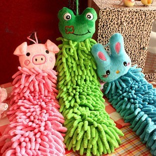 6件包邮 雪尼尔 挂式细纤维擦手巾 卡通毛巾 吸水长条巾