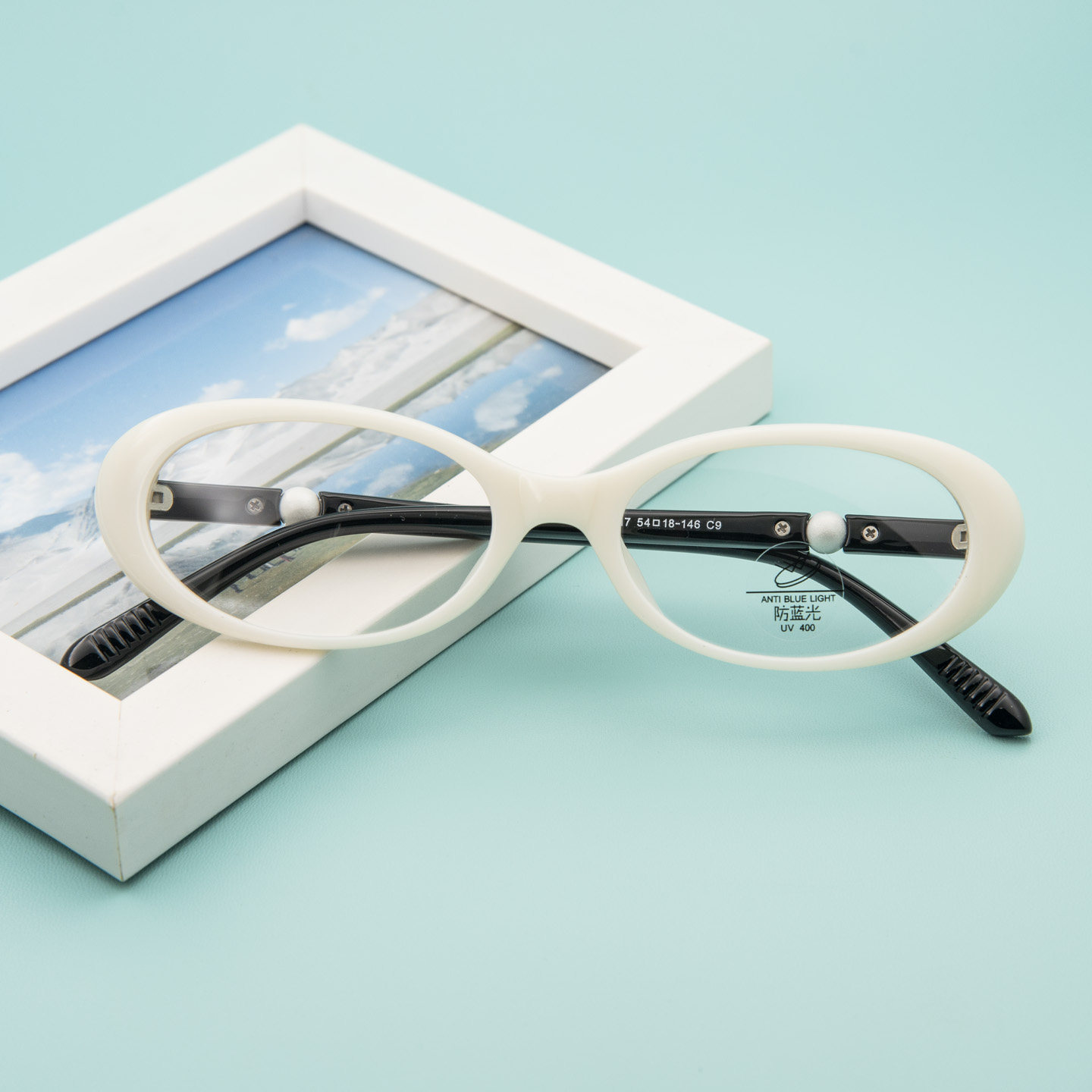 眼镜女高级绿色眼镜框猫眼白色彩色糖果色板材小脸老花近视眼镜架