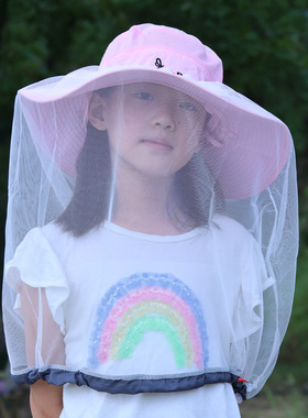 户外儿童防蚊帽防晒透气亲子通用柳絮面罩防虫帽小咬宝宝头罩网纱