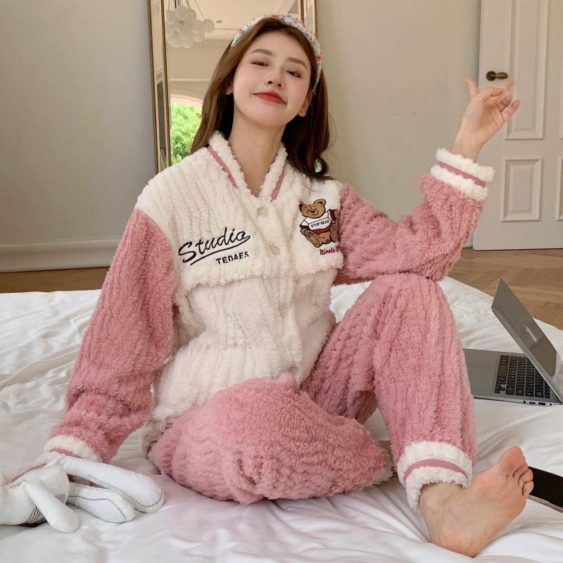 月子服秋冬季款11月份12珊瑚绒产后喂奶哺乳孕妇睡衣冬季加厚加绒