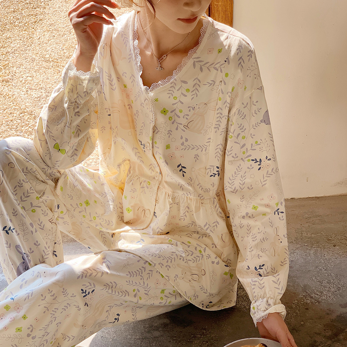 5A抗菌月子服带胸垫春秋夏季纯棉吸汗产后喂奶哺乳孕妇睡衣怀孕期