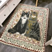 外贸猫咪宠物喵星人房间客厅装 饰地毯纯棉编织防抓背景布艺沙发毯