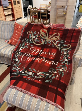 英国原单 圣诞节装饰毯新年送礼春节送礼礼物氛围圣诞花环沙发毯