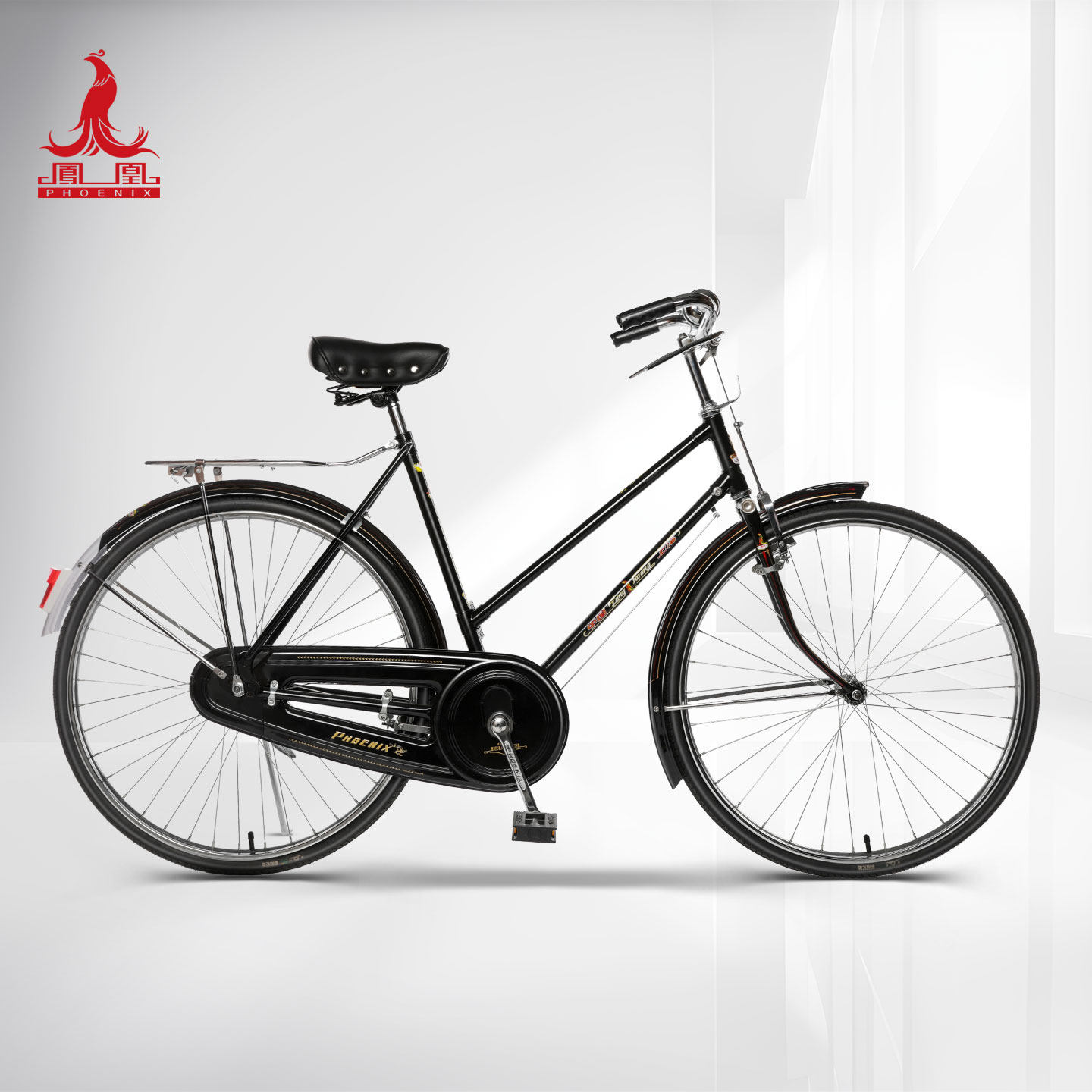 正品凤凰牌26寸传统杆闸单车复古线刹男女斜梁横梁轻磅老式自行车