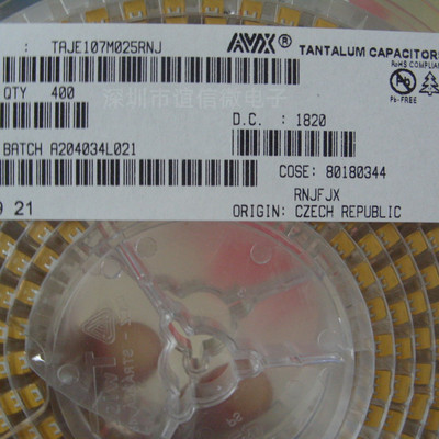 原装正品 贴片钽电容 7343E 25V 100UF ±20% TAJE107M025RNJ