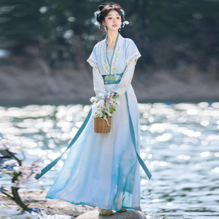 池秋记原创汉服【碧落】复原唐制背子齐腰八破裙日常刺绣春夏套装