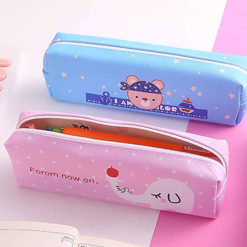 卡通可爱动物pu防水笔袋学生用文具铅笔盒少女心文具收纳盒儿童