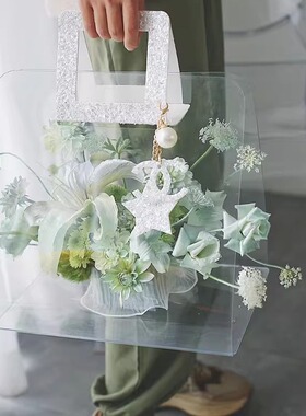 空窗高透PVC折叠手提袋玫瑰花束鲜花插花花艺礼物盒花束包装盒