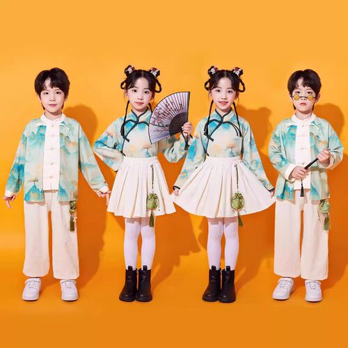 儿童合唱演出服国学运动会开幕式啦啦队幼儿园新中式班服诗歌朗诵