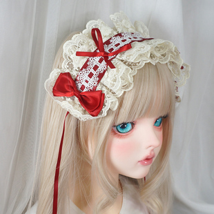 粉色酒红蕾丝lo发带洛丽塔bbd平替Lolita饰品babydoll发卡头饰女