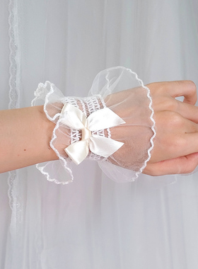 白色蕾丝花边可爱lolita袖套手环