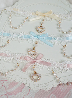 百搭蕾丝爱心珍珠项链洛丽塔