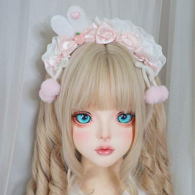 可爱粉嫩蝴蝶结草莓兔耳花边发箍