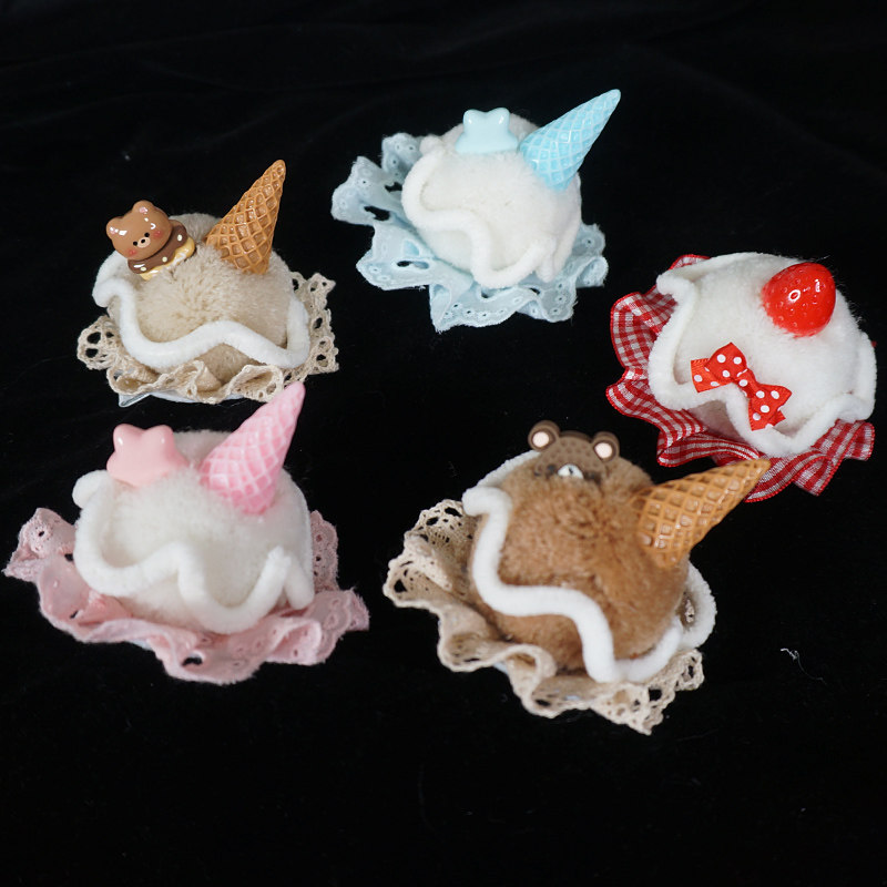 手作奶油雪糕筒发夹甜美可爱冰激凌毛球lolita头饰草莓星星糖发饰