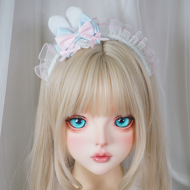 粉蓝色蝴蝶结小兔耳朵发箍lolita