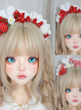 Lolita摘草莓红色波点花边发箍蝴蝶结小兔手作小物兔耳朵kc头饰女