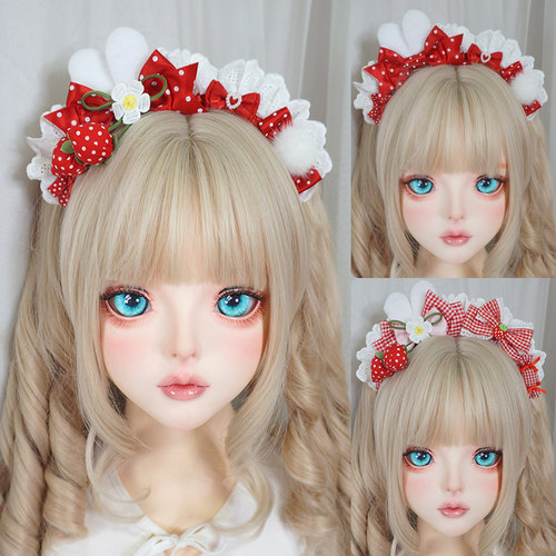 Lolita摘草莓红色波点花边头发箍