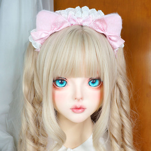 可爱猫耳洛丽塔KC发箍 粉色蕾丝蝴蝶结头箍 手作软妹风少女心头饰