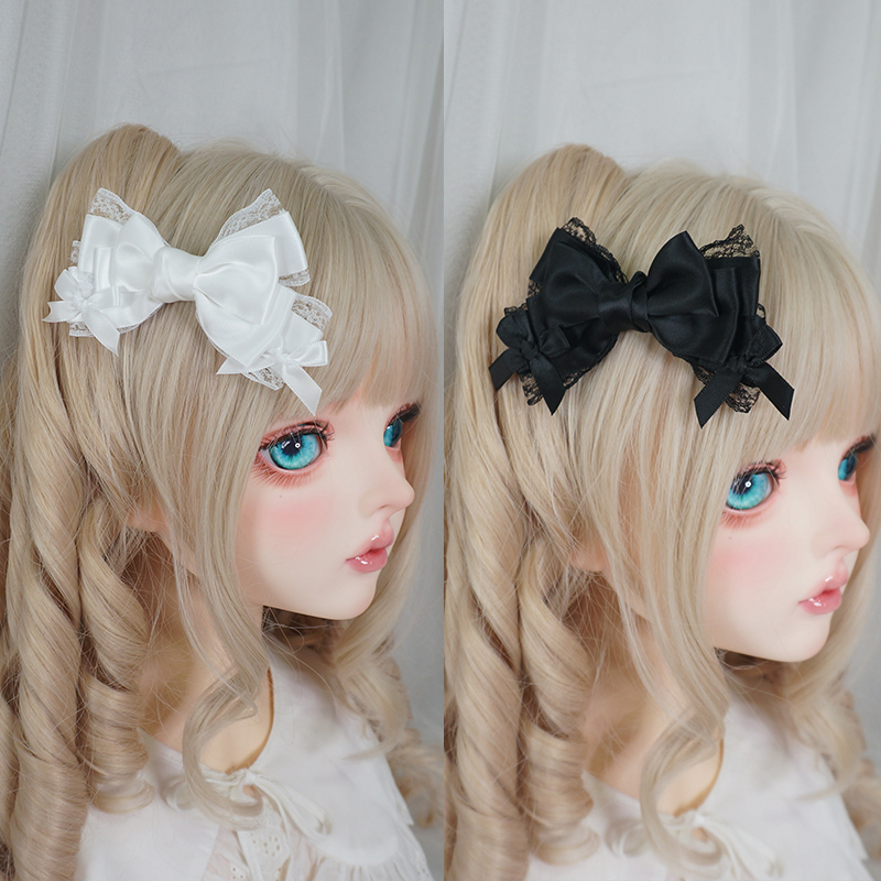 Lolita黑色白色哥特蝴蝶结发饰