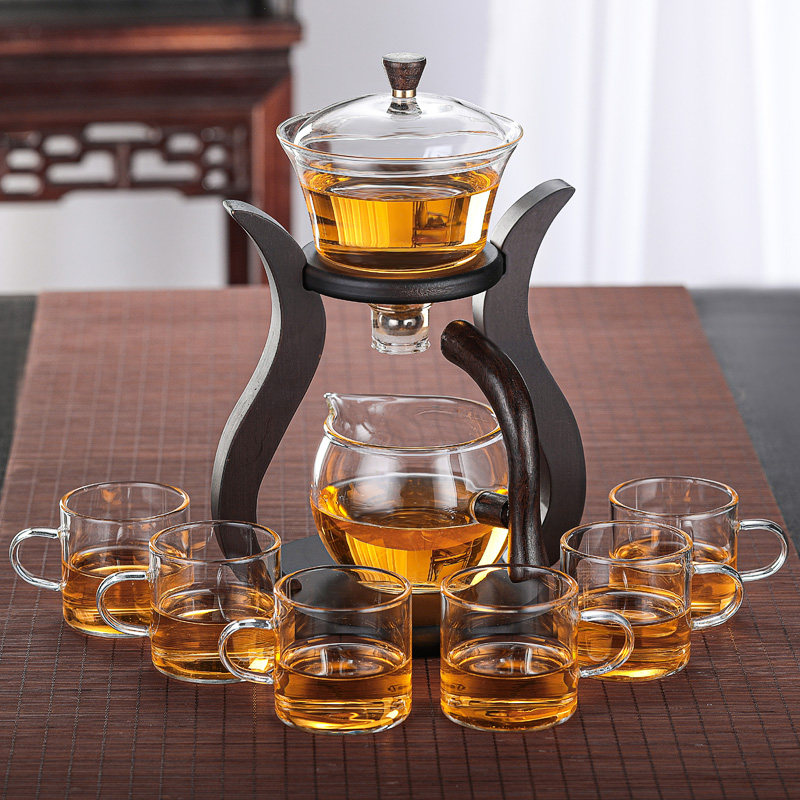 创意宫灯玻璃懒人功夫茶具套装家用透明磁吸出水半全自动冲泡茶器