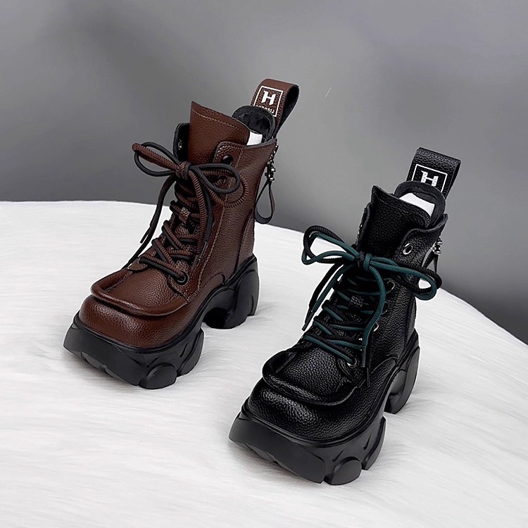 真皮欧货厚底马丁靴增高8cm短靴