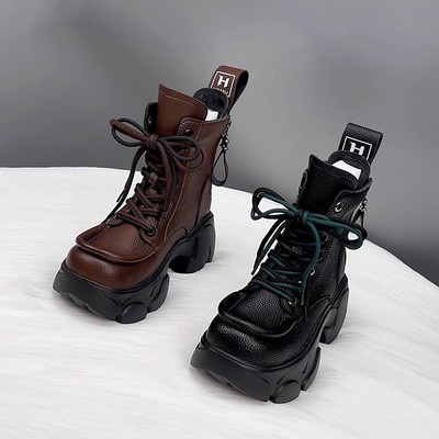 真皮欧货厚底马丁靴增高8cm短靴