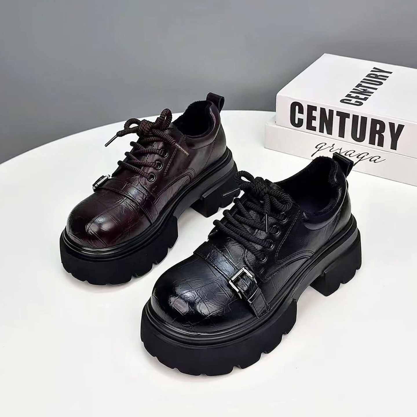 英伦风厚底小皮鞋女2026新款春秋百搭黑色jk单鞋松糕乐福鞋ins潮,女鞋,乐福鞋（豆豆鞋）,淘宝优惠券,粉丝福利购,淘宝优惠卷