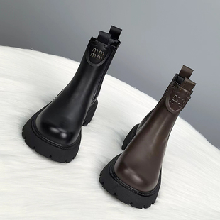 真皮马丁靴女2025秋冬新款 烟筒靴加绒保暖百搭厚底英伦风炸街短靴