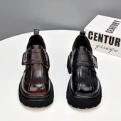 厚底乐福鞋 真皮欧货小个子百搭一脚蹬魔术贴小皮鞋 女2026春季 新款