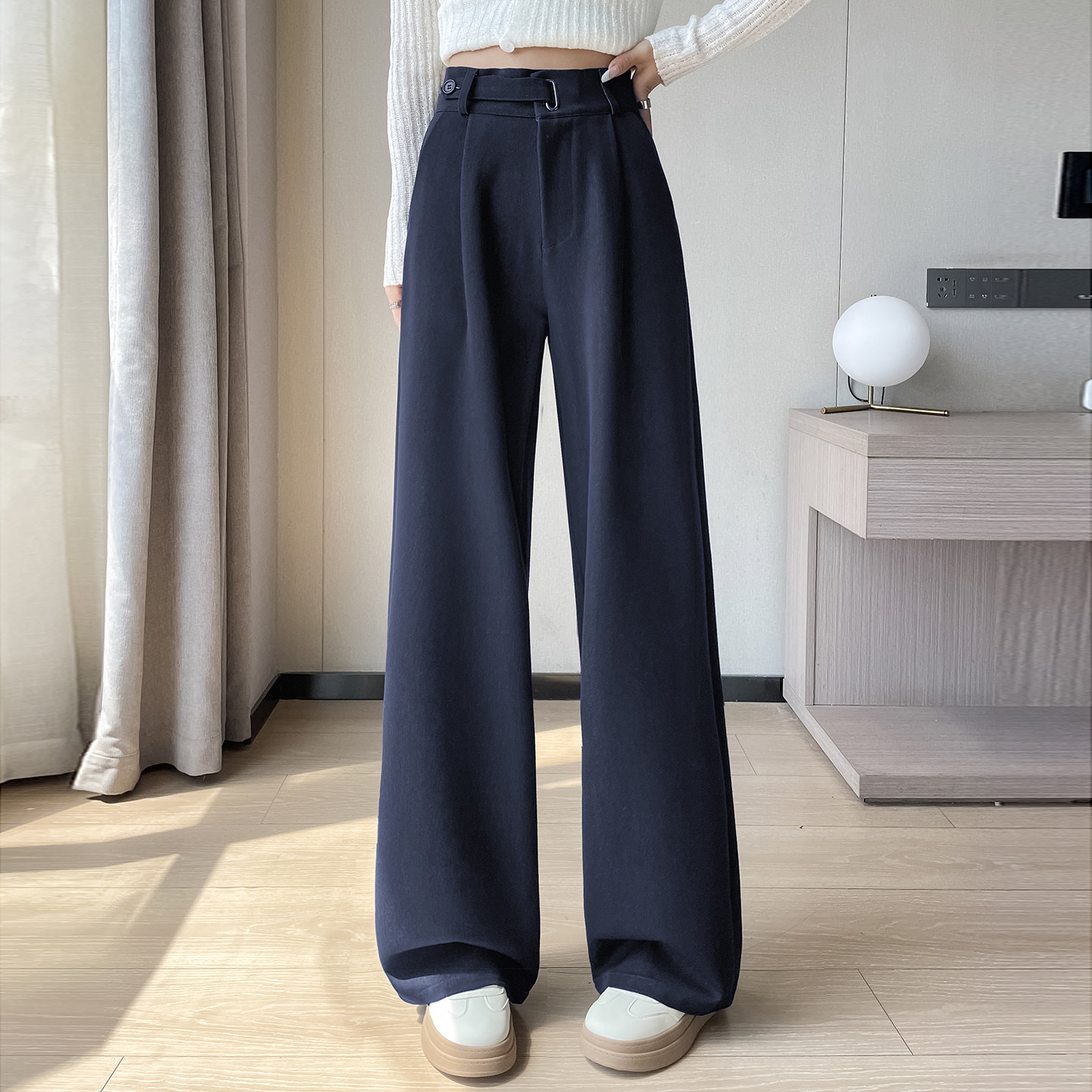 设计感黑色阔腿裤女秋宽松直筒裤