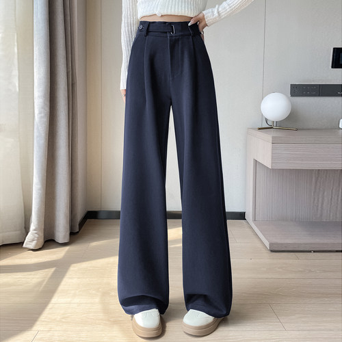 显瘦黑色垂感牛仔阔腿裤女春长裤