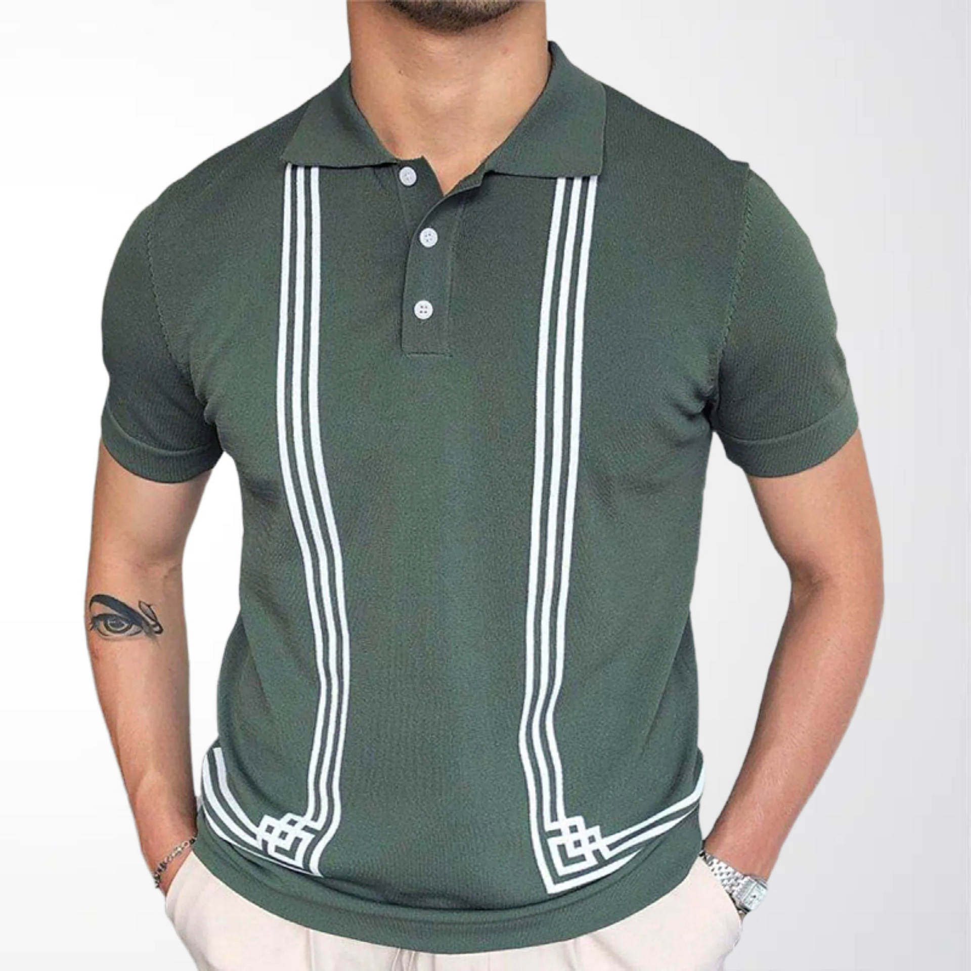 欧美男装外贸男士短袖POLO衫绿色条纹撞色商务休闲针织衫男SY0071