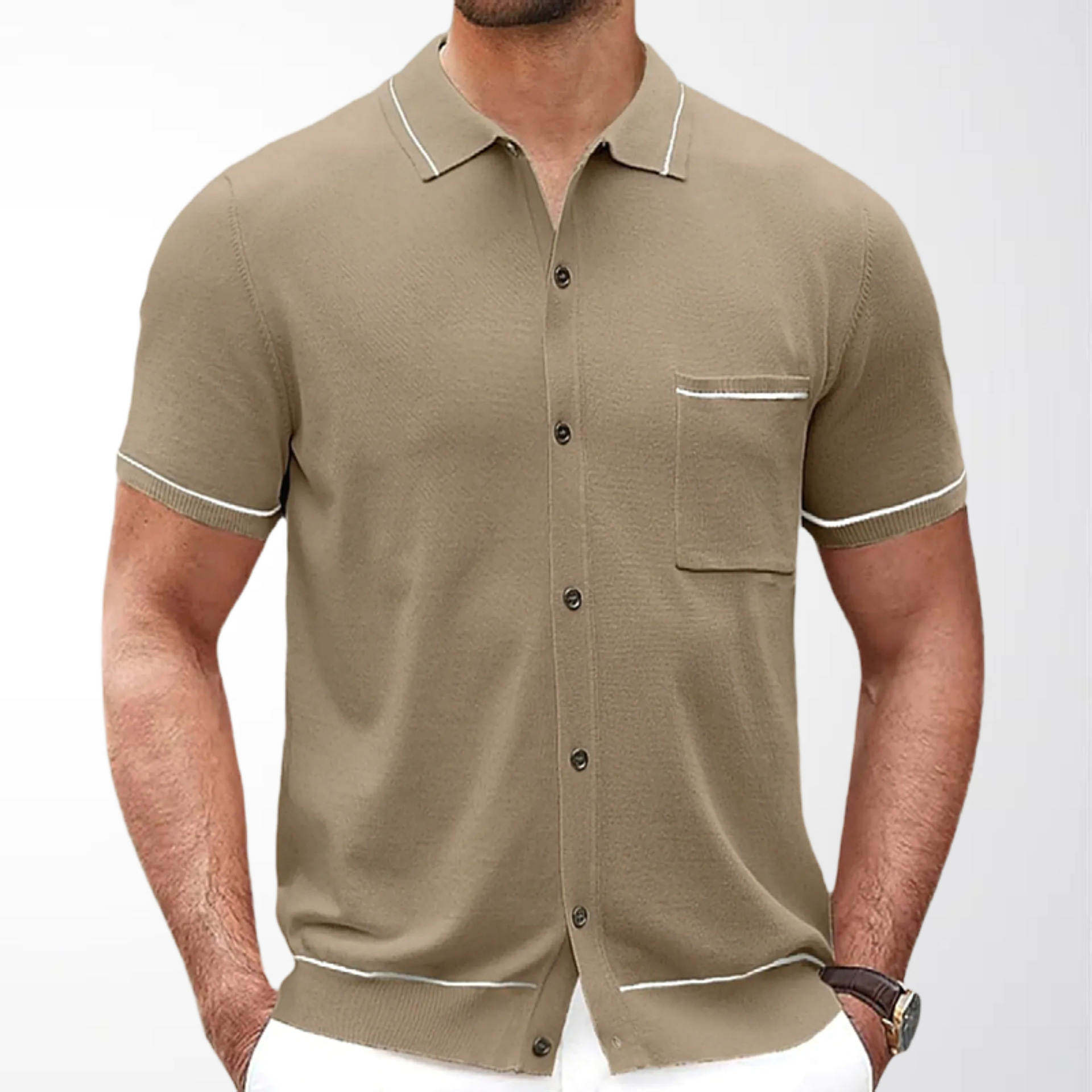 外贸男装欧美男性休闲针织衫时尚开衫立体贴袋针织POLO衫男SY0014