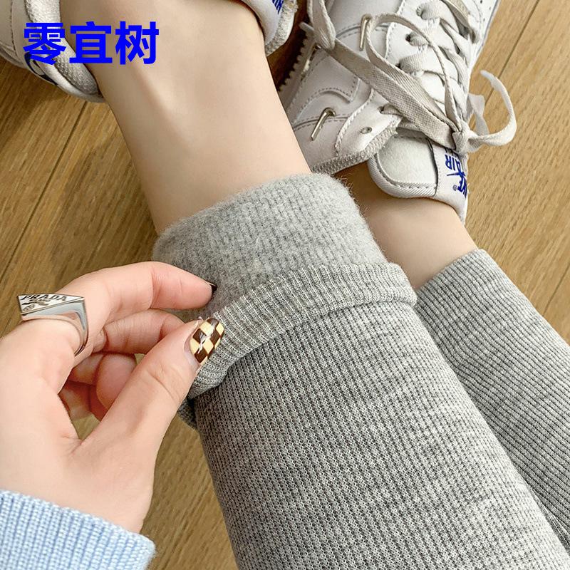 2025新款秋冬季磨毛螺纹打底裤女可外穿高腰修身显瘦高弹保暖长裤