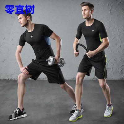 女瑜伽运动套装男跑步健身服两件套短袖短裤t恤紧身
