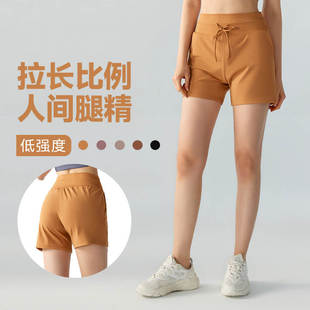 shopee修身显瘦松紧带瑜伽短裤时尚抽绳低腰运动三分裤休闲裤外穿