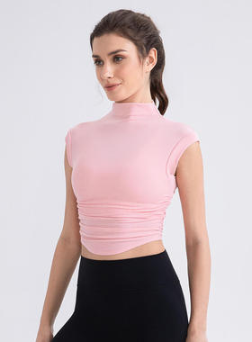 不规则半高领无袖瑜伽t恤女透气运动背心短款健身跑步上衣52253