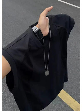 Yuquan网眼冰丝速干背心男士夏季美式解构拼接无袖t恤健身运动
