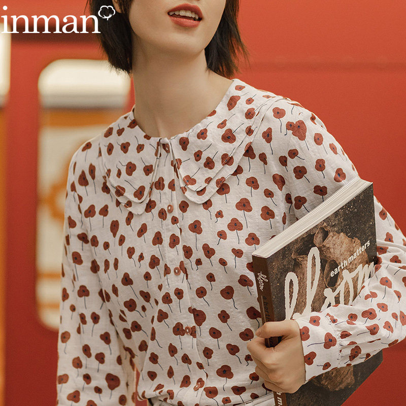 茵曼女装旗舰店茵蔓娃娃领学院风日系衬衫长袖2020初秋装新款森系