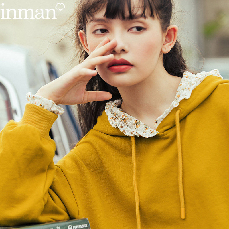 茵曼旗舰店日系戴帽连帽卫衣女2020年古着新款春秋宽松带帽子薄款
