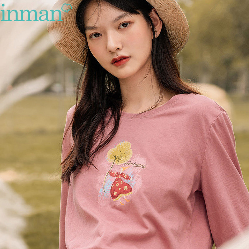 茵曼宽松春秋装体桖女款t恤长袖打底衫2020新款纯棉秋衣上衣茵蔓