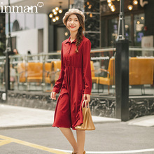 2019新款 裙红裙子 初秋季 旗舰店红色春秋款 茵曼文艺女装 连衣裙长袖