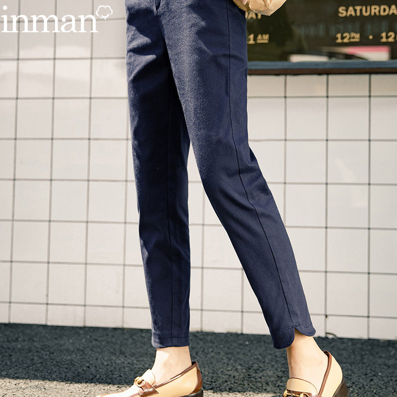 茵曼旗舰店2020春秋装新款茵蔓休闲裤女烟管裤九分裤子直筒裤显瘦