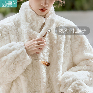 茵曼小香风羊羔毛棉衣外套女士2023新款羊羔绒毛绒绒棉服初冬季