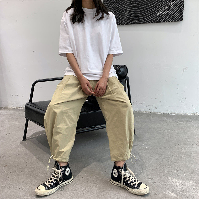 夏季薄款国潮休闲裤女九分裤宽松港风束脚工装裤显瘦阔腿裤直筒裤